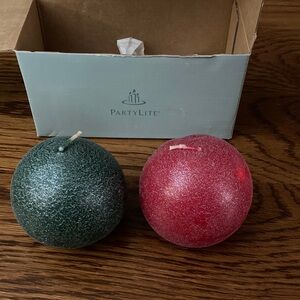 PartyLite Green and Red Spherical Candles
